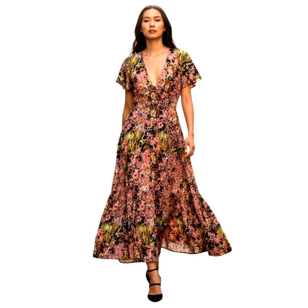 Whistles Pink Floral Dolman Short Sleeve Wrap Midi Dress NWT 10